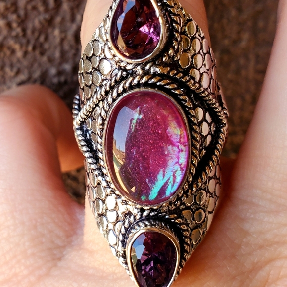New Triplet Opal & Amethyst 925 Silver Statement Ring. - Picture 7 of 16